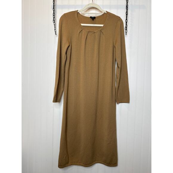 Talbots Brown Italian Merino Wool Pleated Sweater Dress Neutral Womens Size M - Picture 2 of 8